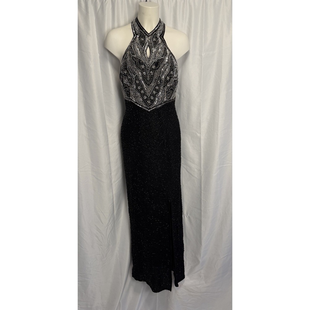 Vtg 80's Laurence Kazar New York Beaded 100% silk shell full length gown READ